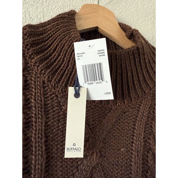 Buffalo David Bitton Greta Cable Knit Wool Brown Pullover Sweater Boho Cottage L - Picture 7 of 10